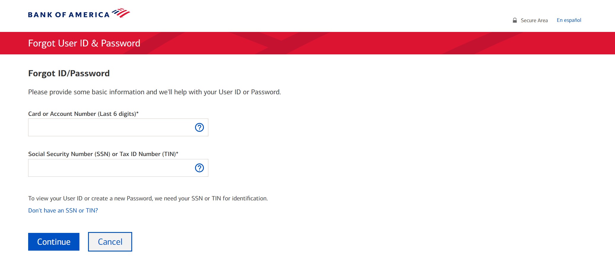 bank of america credit card forgot password